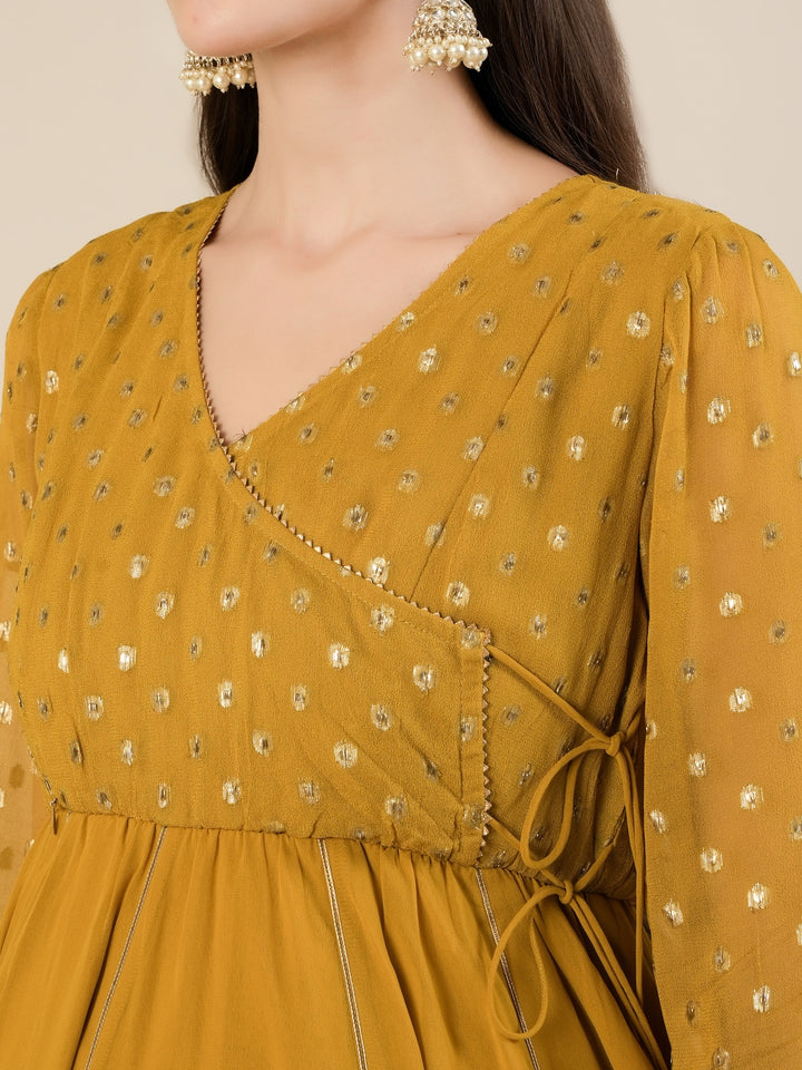 Mustard Foil Print Maternity & Nursing Anarkali Gown with Dupatta