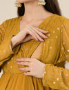 Mustard Foil Print Maternity & Nursing Anarkali Gown with Dupatta