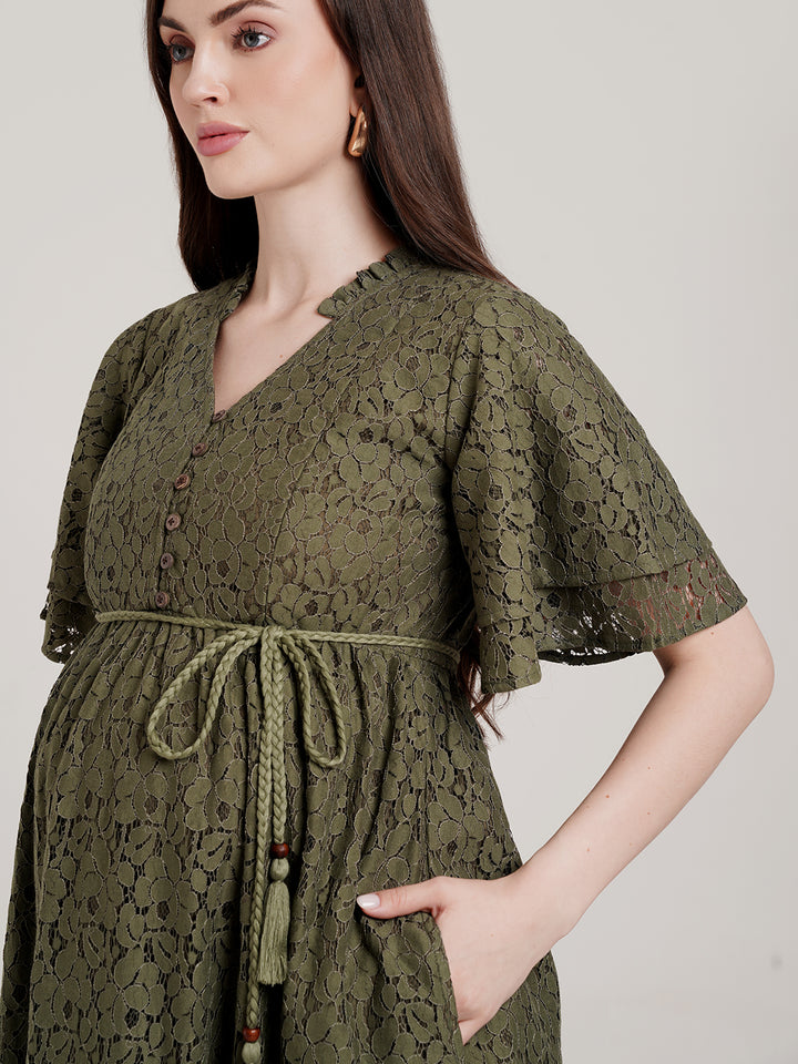 Floral Lace Green Maternity Dress