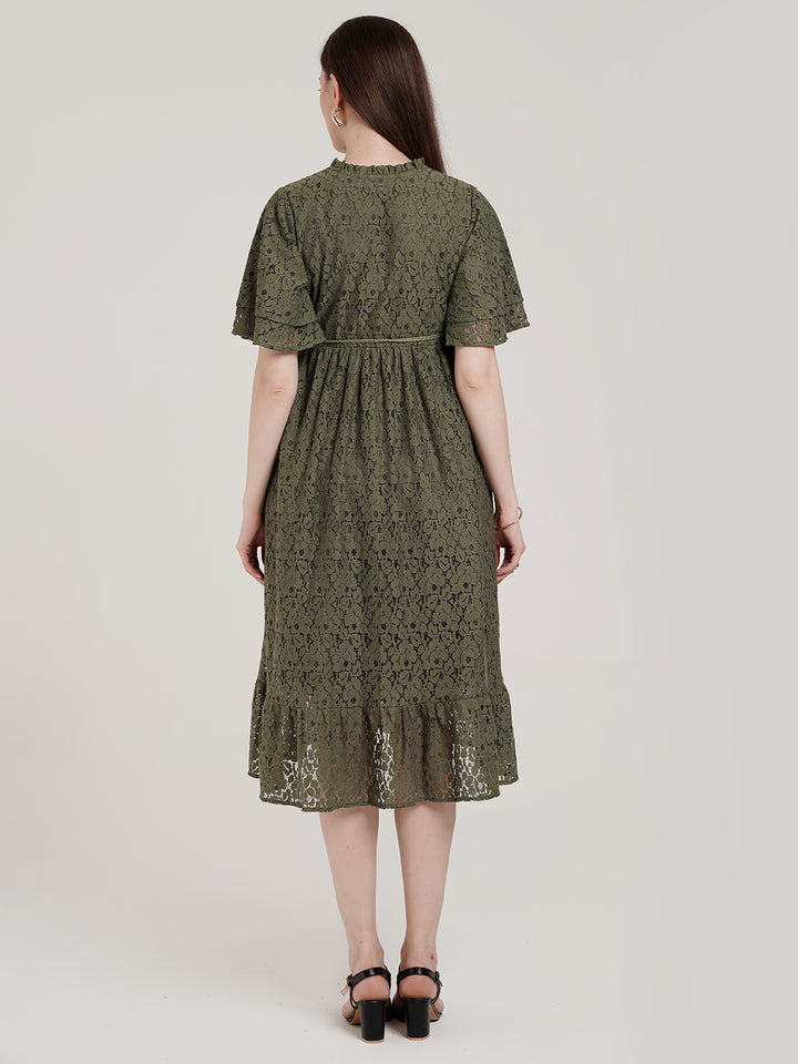 Floral Lace Green Maternity Dress
