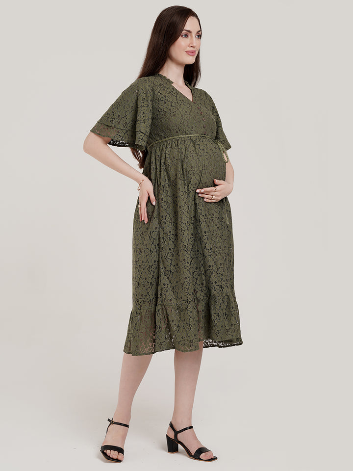 Floral Lace Green Maternity Dress