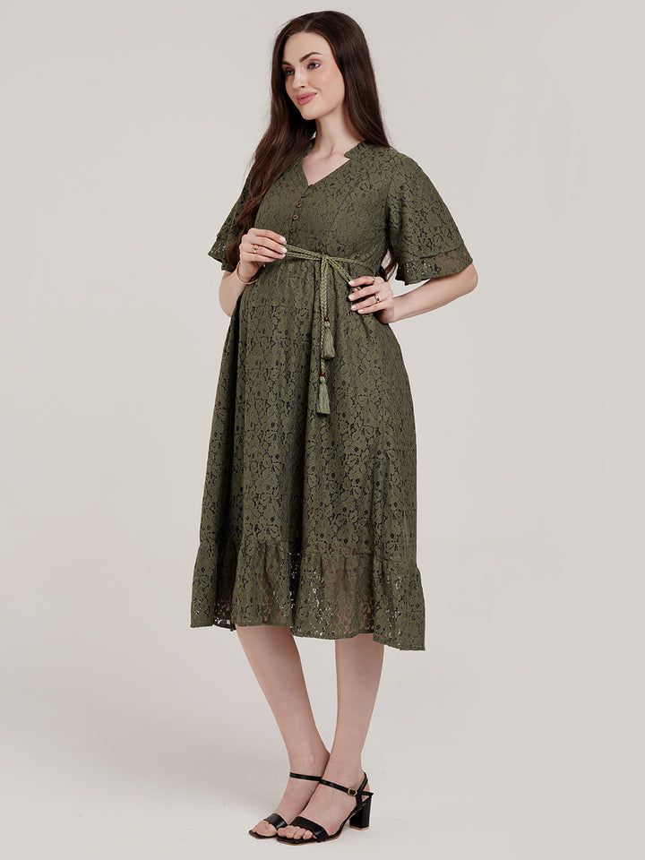 Floral Lace Green Maternity Dress