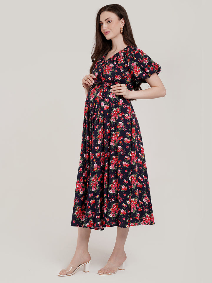 Floral Maternity Midi Dress