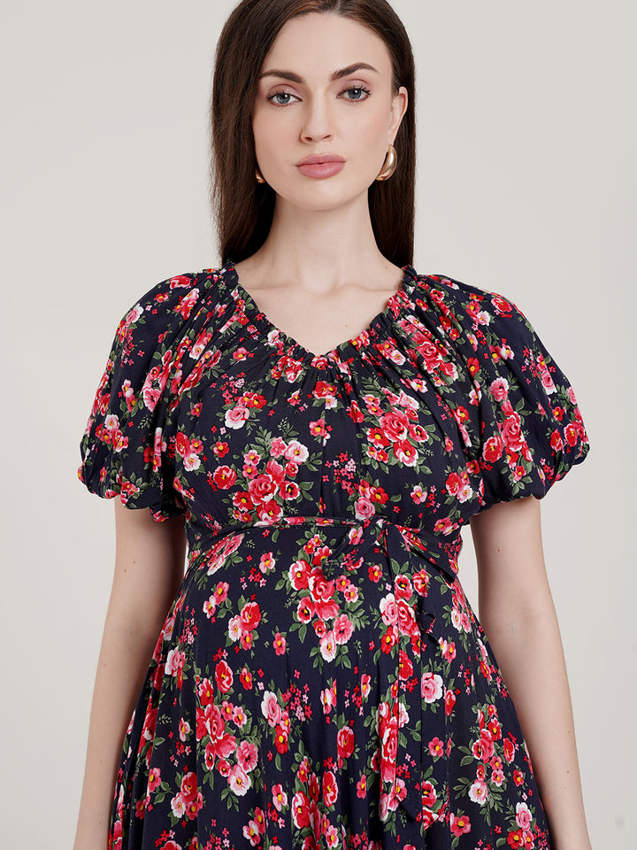 Floral Maternity Midi Dress