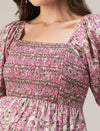 Maternity & Nursing Pink Floral Lace Smocked Maxi Dress