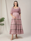 Maternity & Nursing Pink Floral Lace Smocked Maxi Dress