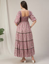 Maternity & Nursing Pink Floral Lace Smocked Maxi Dress