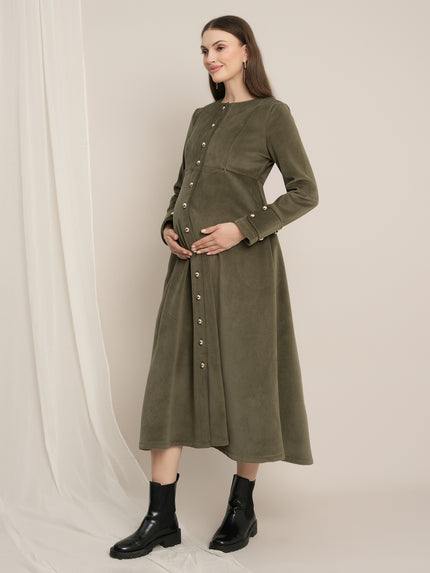 Formal Maternity Winter Dress - Green