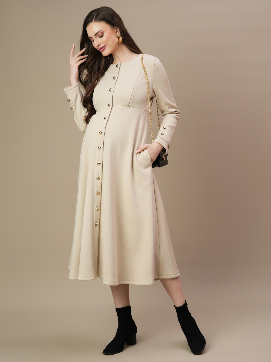 Buy Formal Maternity Winter Dress - Off-White Buy Formal Maternity Winter Dress - Off-White