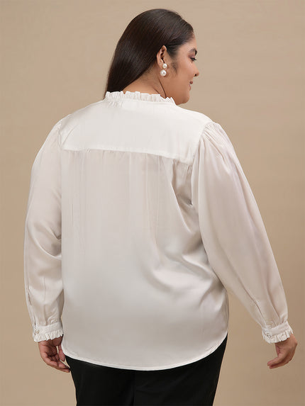 Formal Plus Size White Satin Shirt