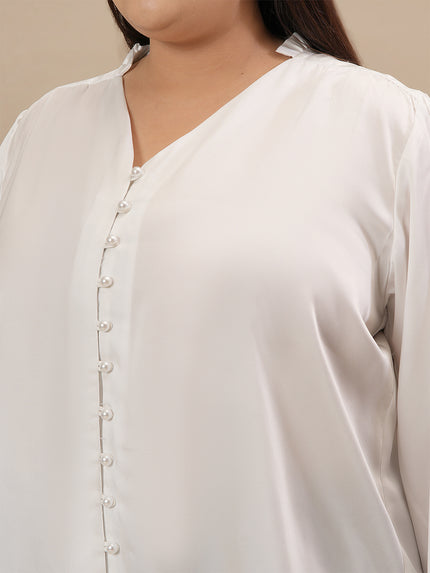 Formal Plus Size White Satin Shirt
