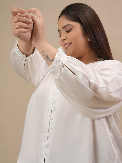 Formal Plus Size White Satin Shirt