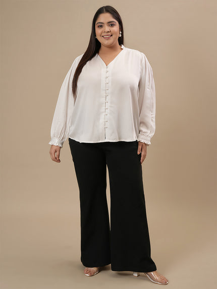 Formal Plus Size White Satin Shirt