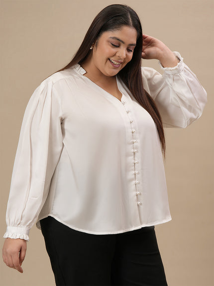 Formal Plus Size White Satin Shirt