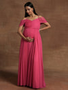 Romantic Tulle Maternity Maxi Dress- Pink