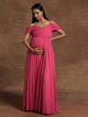 Romantic Tulle Maternity Maxi Dress- Pink
