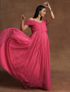 Romantic Tulle Maternity Maxi Dress- Pink