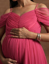 Romantic Tulle Maternity Maxi Dress- Pink