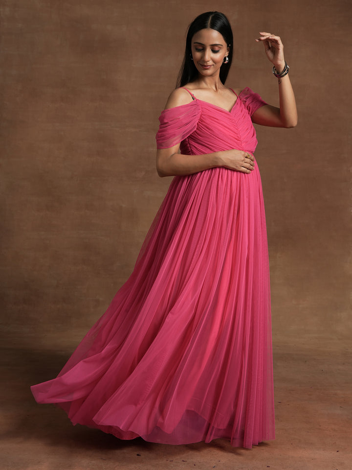 Romantic Tulle Maternity Maxi Dress- Pink
