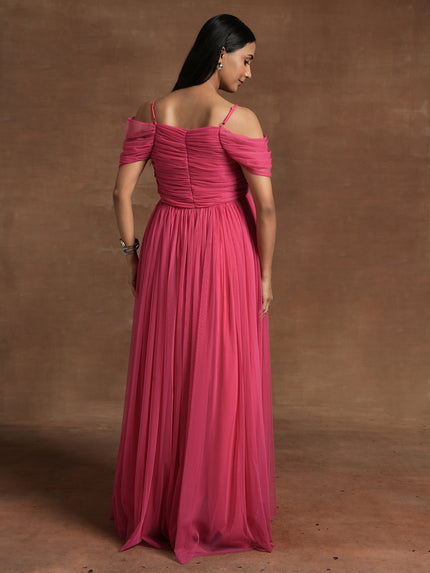 Romantic Tulle Maternity Maxi Dress- Pink