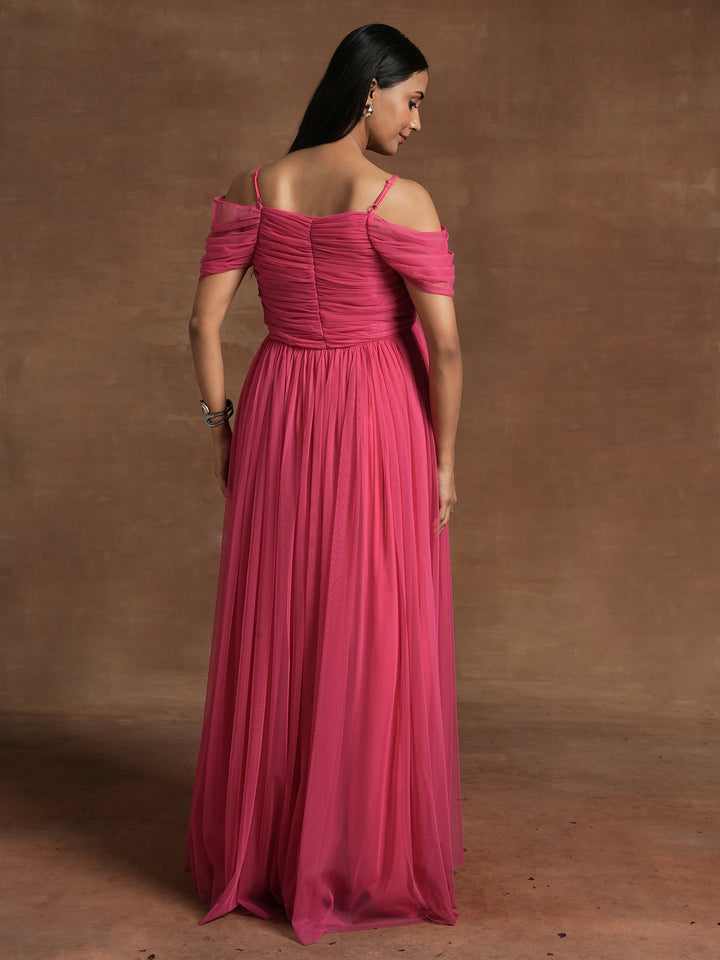 Romantic Tulle Maternity Maxi Dress- Pink