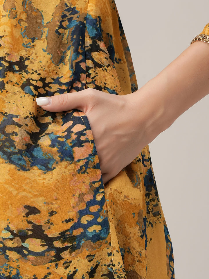 Yellow Georgette Maternity Kurti with Wide-Leg Pants Set