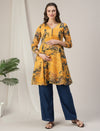Yellow Georgette Maternity Kurti with Wide-Leg Pants Set