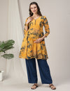 Yellow Georgette Maternity Kurti with Wide-Leg Pants Set