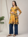 Yellow Georgette Maternity Kurti with Wide-Leg Pants Set