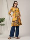 Yellow Georgette Maternity Kurti with Wide-Leg Pants Set