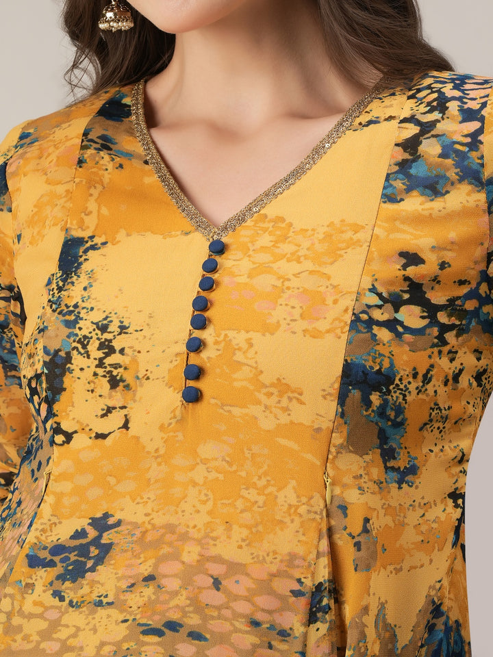 Yellow Georgette Maternity Kurti with Wide-Leg Pants Set