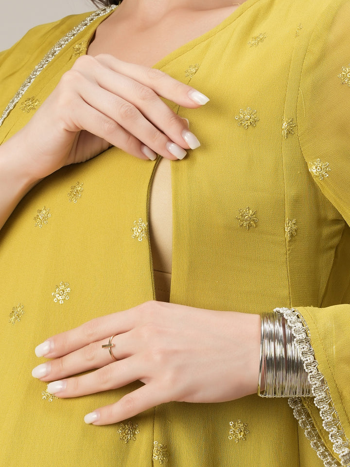 Green Embroidered Maternity Kalidaar Kurta Set with Dupatta