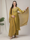 Green Embroidered Maternity & Nursing Kurta Set with Dupatta