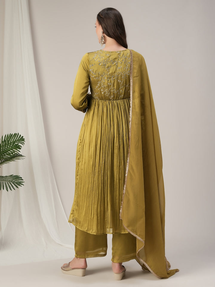 Green Embroidered Maternity & Nursing Kurta Set with Dupatta