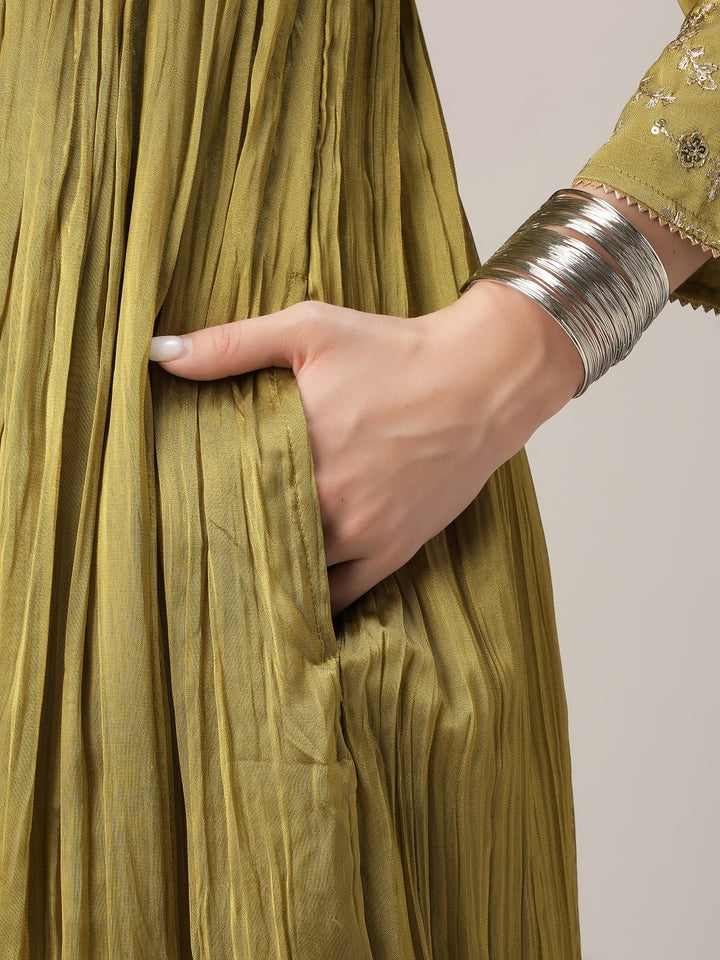 Green Embroidered Maternity & Nursing Kurta Set with Dupatta