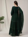 Dark Green Tiered Maternity & Nursing Anarkali Gown with Dupatta