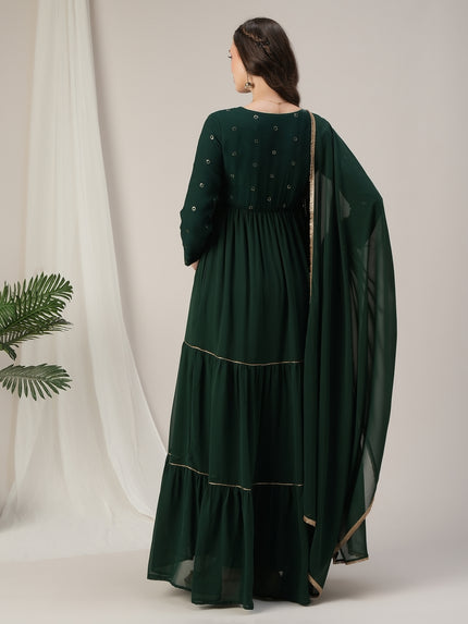 Dark Green Tiered Maternity & Nursing Anarkali Gown Dark Green Tiered Maternity & Nursing Anarkali Gown