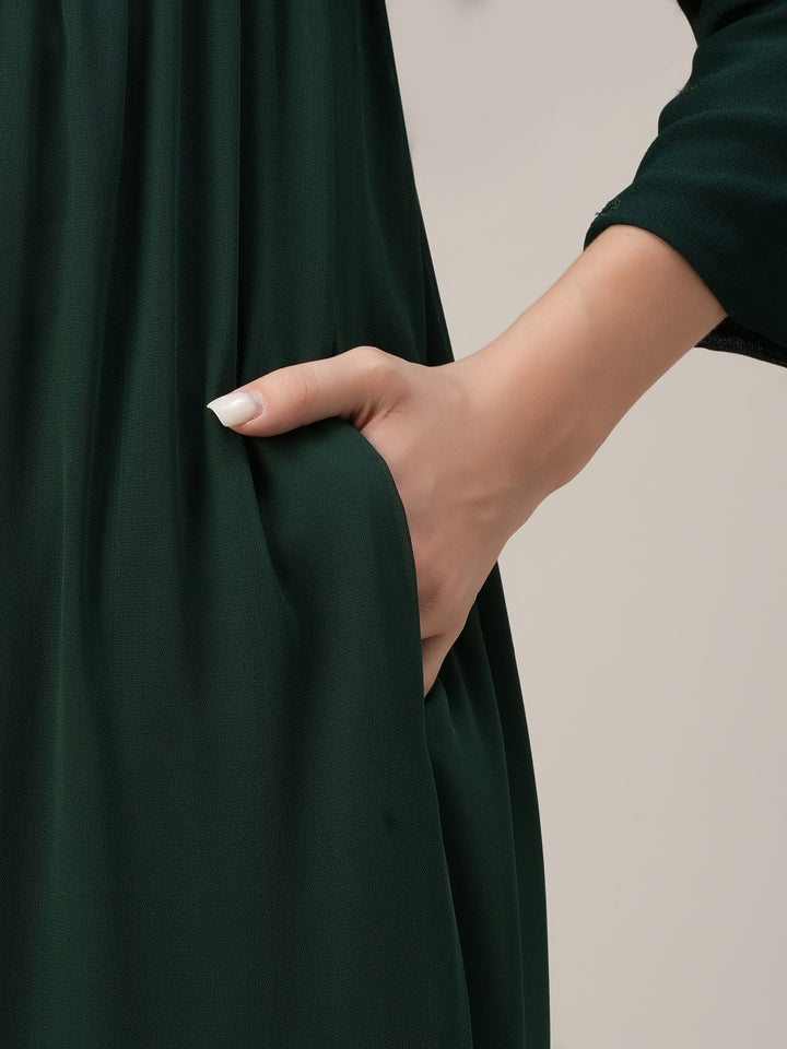 Dark Green Tiered Maternity & Nursing Anarkali Gown with Dupatta