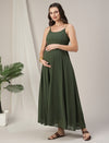 Green Maternity Anarkali Gown with Detachable Tiered Shrug