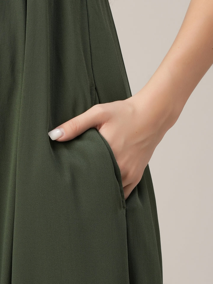 Green Maternity Anarkali Gown with Detachable Tiered Shrug