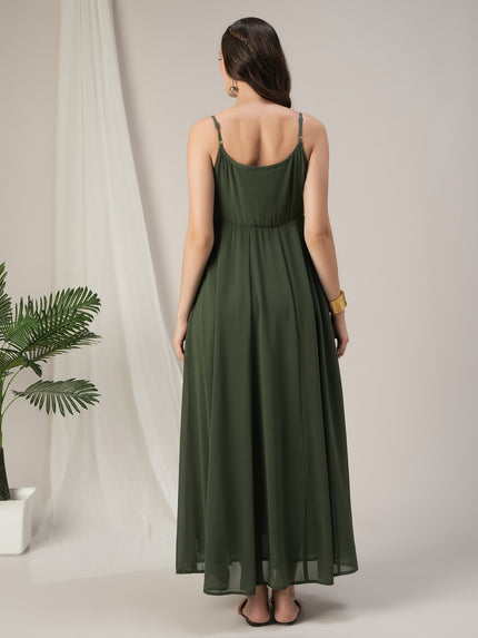 Green Maternity Anarkali Gown with Detachable Tiered Shrug