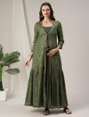 Green Maternity Anarkali Gown with Detachable Tiered Shrug