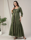 Green Maternity Anarkali Gown with Detachable Tiered Shrug