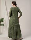 Green Maternity Anarkali Gown with Detachable Tiered Shrug
