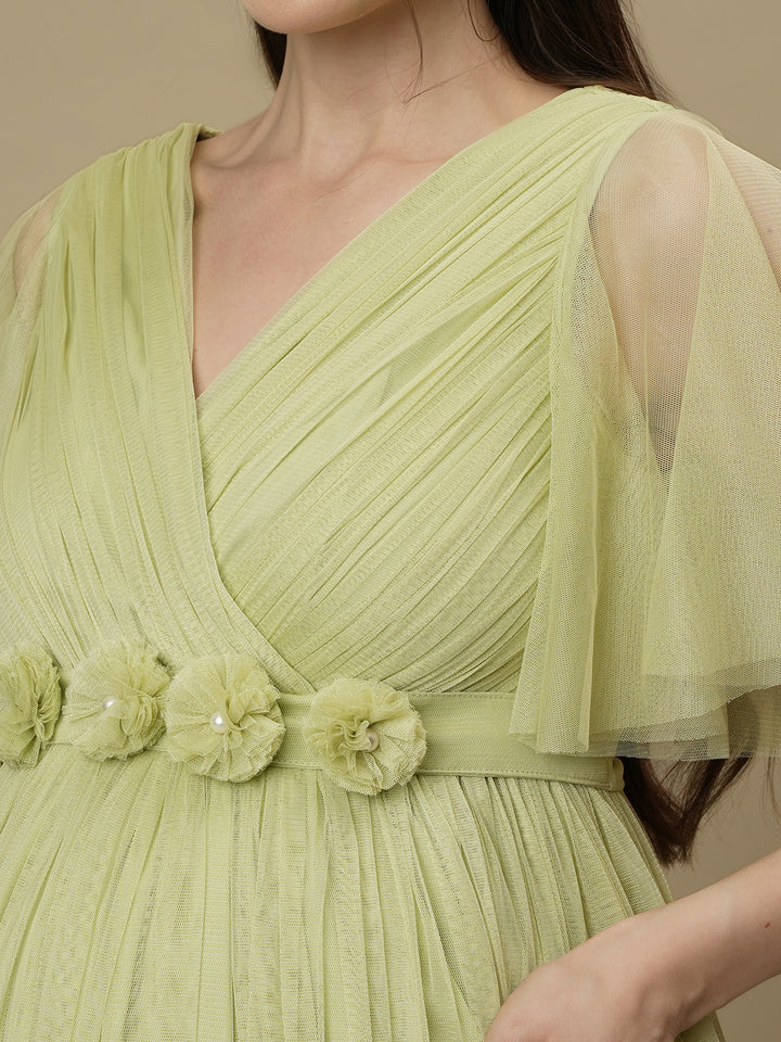 Green Floor-Length Maternity Maxi Formal Gown