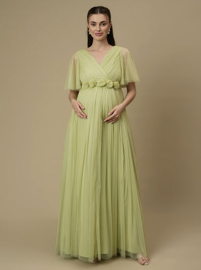 Green Floor-Length Maternity Maxi Formal Gown