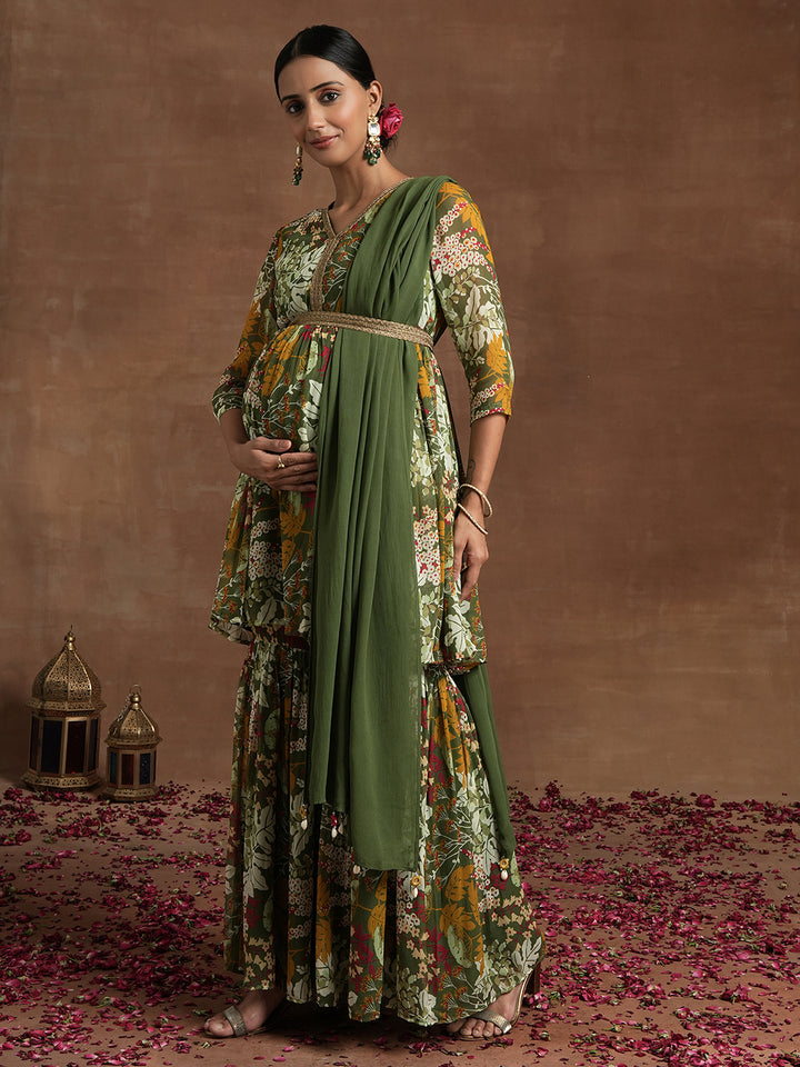 Green Floral Maternity Kurta Sharara Set