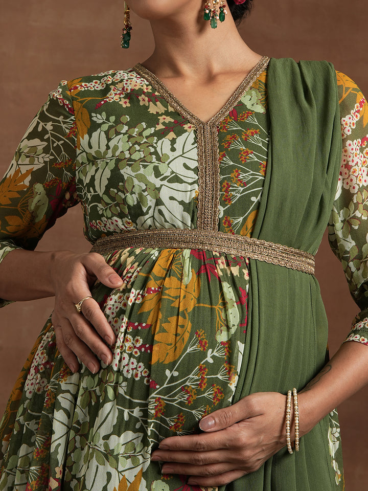 Green Floral Maternity Kurta Sharara Set
