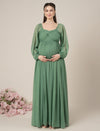 Green Maternity Party Maxi Dress with Long Sleeves
