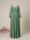 Green Maternity Party Maxi Dress with Long Sleeves